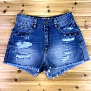Colcci Jean Shorts Womens 27 Distressed Eyelet High Rise Cut Off Denim Shorts